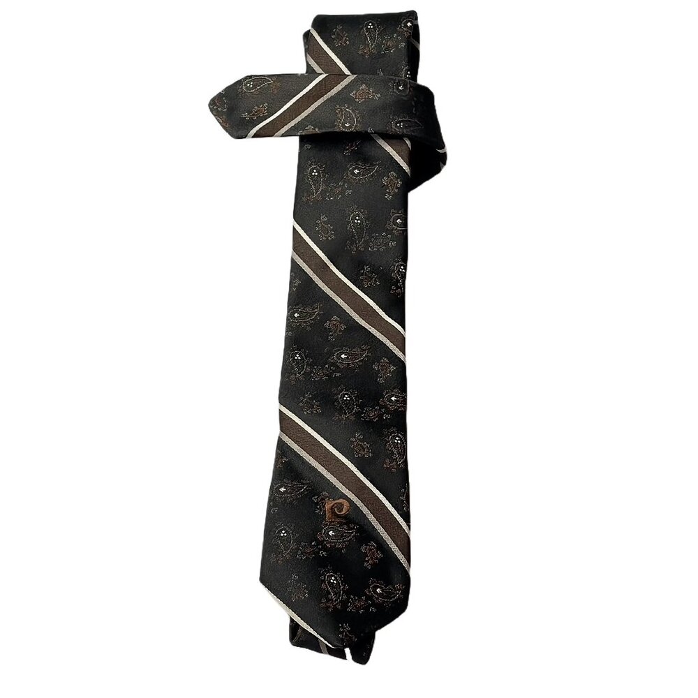 Pierre Cardin Mens Black & Brown Paisley Striped Tie
